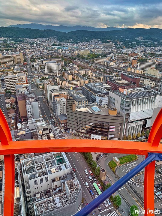 looking out from kyoto tower at sunset with beautiful sunset views